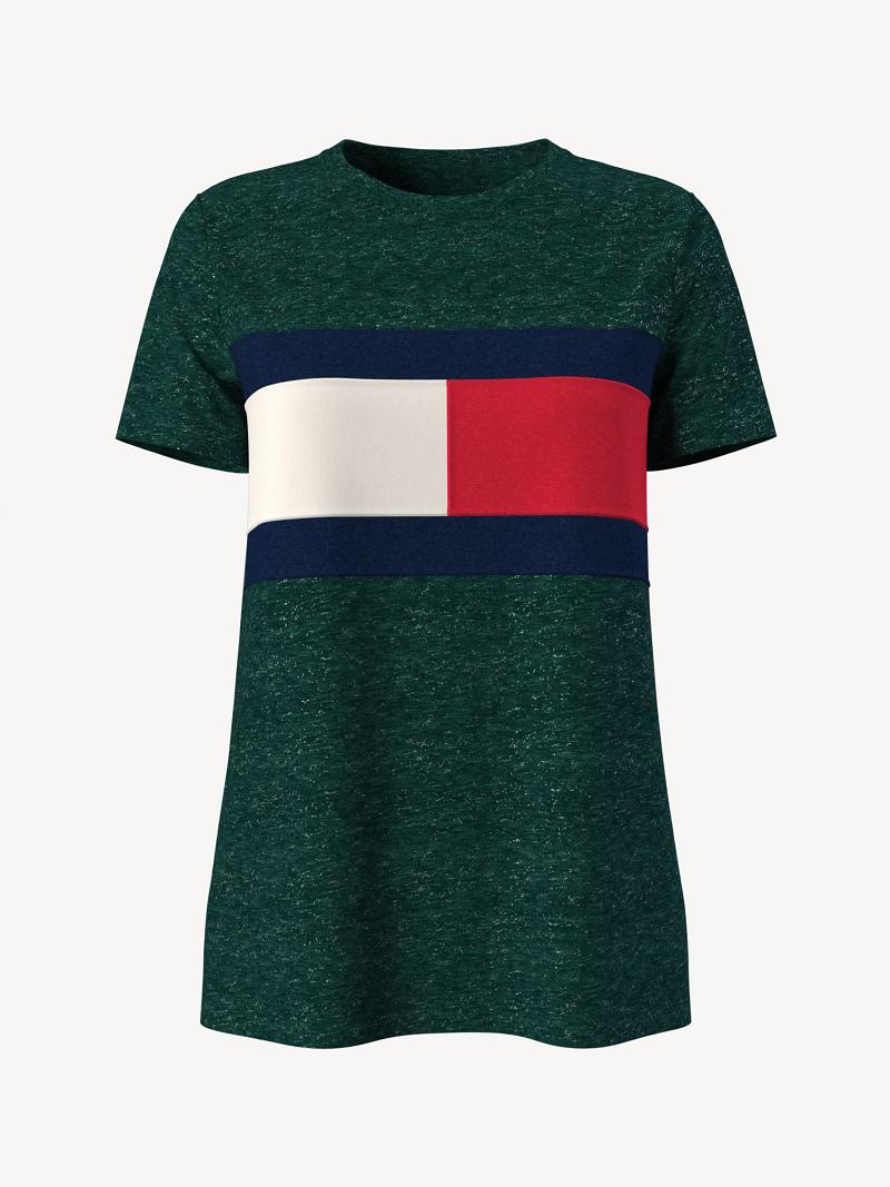 Női Tommy Hilfiger Essential Logo Flag Póló Zöld | HU 449YXF